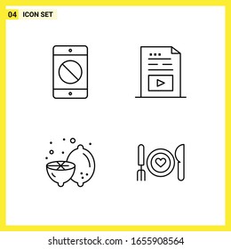 4 Icon Set. Simple Line Symbols. Outline Sign on White Background for Website Design Mobile Applications and Print Media.