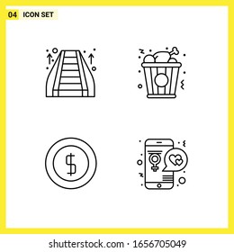 4 Icon Set. Simple Line Symbols. Outline Sign on White Background for Website Design Mobile Applications and Print Media.