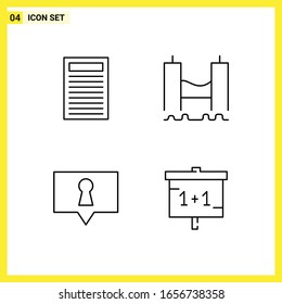 4 Conjunto de iconos. Símbolos de líneas simples. Signo de esquema en fondo blanco para el diseño de aplicaciones móviles del sitio web y medios impresos.