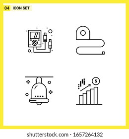 4 Conjunto de iconos. Símbolos de líneas simples. Signo de esquema en fondo blanco para el diseño de aplicaciones móviles del sitio web y medios impresos.