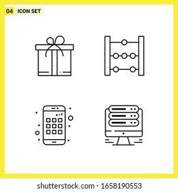 4 Conjunto de iconos. Símbolos de líneas simples. Signo de esquema en fondo blanco para el diseño de aplicaciones móviles del sitio web y medios impresos.