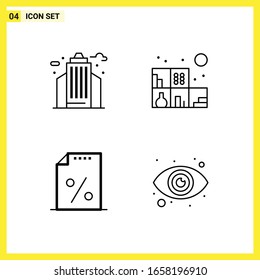 4 Symbolsatz. Einfache Zeilensymbole. Rahmenzeichnung auf weißem Hintergrund für Webseitendesign Mobile Applications und Printmedien.