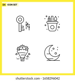 4 Symbolsatz. Einfache Zeilensymbole. Rahmenzeichnung auf weißem Hintergrund für Webseitendesign Mobile Applications und Printmedien.