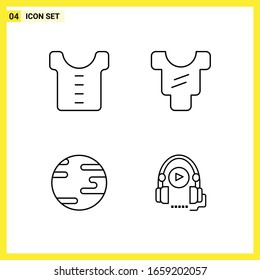 4 Conjunto de iconos. Símbolos de líneas simples. Signo de esquema en fondo blanco para el diseño de aplicaciones móviles del sitio web y medios impresos.