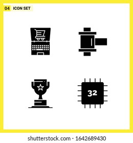 4 Icon Set. Simple Solid Symbols. Glyph Sign on White Background for Website Design Mobile Applications and Print Media.