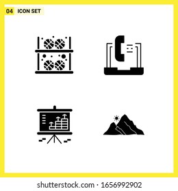 4 Icon Set. Simple Solid Symbols. Glyph Sign on White Background for Website Design Mobile Applications and Print Media.