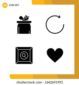 4 Icon Set. Solid Style Icon Pack. Glyph Symbols isolated on White Backgound for Responsive Website Designing.