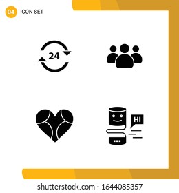 4 Icon Set. Solid Style Icon Pack. Glyph Symbols isolated on White Backgound for Responsive Website Designing.