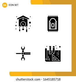 4 Icon Set. Solid Style Icon Pack. Glyph Symbols isolated on White Backgound for Responsive Website Designing.