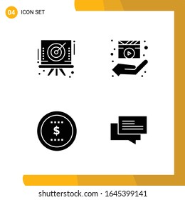 4 Icon Set. Solid Style Icon Pack. Glyph Symbols isolated on White Backgound for Responsive Website Designing.