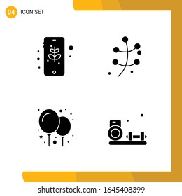 4 Icon Set. Solid Style Icon Pack. Glyph Symbols isolated on White Backgound for Responsive Website Designing.
