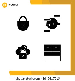 4 Icon Set. Solid Style Icon Pack. Glyph Symbols isolated on White Backgound for Responsive Website Designing.