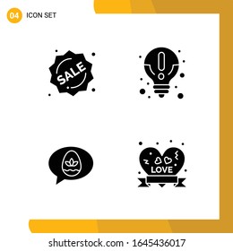 4 Icon Set. Solid Style Icon Pack. Glyph Symbols isolated on White Backgound for Responsive Website Designing.