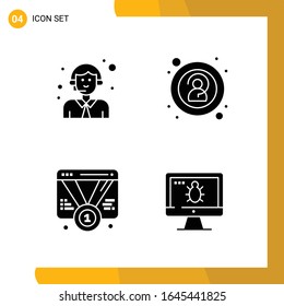 4 Icon Set. Solid Style Icon Pack. Glyph Symbols isolated on White Backgound for Responsive Website Designing.