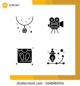 4 Icon Set. Solid Style Icon Pack. Glyph Symbols isolated on White Backgound for Responsive Website Designing.