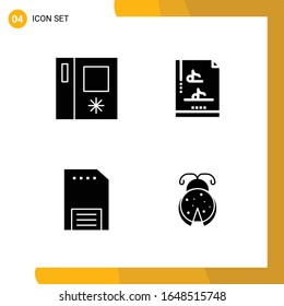 4 Icon Set. Solid Style Icon Pack. Glyph Symbols isolated on White Backgound for Responsive Website Designing.