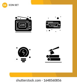 4 Icon Set. Solid Style Icon Pack. Glyph Symbols isolated on White Backgound for Responsive Website Designing.