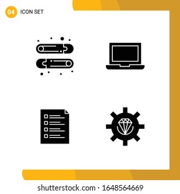 4 Icon Set. Solid Style Icon Pack. Glyph Symbols isolated on White Backgound for Responsive Website Designing.