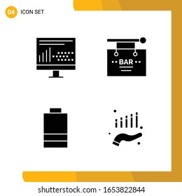 4 Icon Set. Solid Style Icon Pack. Glyph Symbols isolated on White Backgound for Responsive Website Designing.