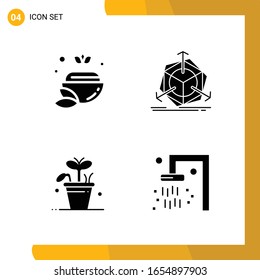 4 Icon Set. Solid Style Icon Pack. Glyph Symbols isolated on White Backgound for Responsive Website Designing.