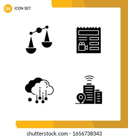 4 Icon Set. Solid Style Icon Pack. Glyph Symbols isolated on White Backgound for Responsive Website Designing.