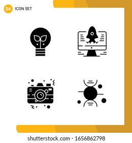 4 Icon Set. Solid Style Icon Pack. Glyph Symbols isolated on White Backgound for Responsive Website Designing.