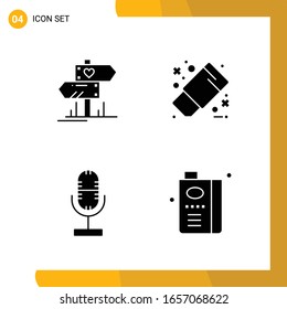 4 Icon Set. Solid Style Icon Pack. Glyph Symbols isolated on White Backgound for Responsive Website Designing.