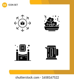 4 Icon Set. Solid Style Icon Pack. Glyph Symbols isolated on White Backgound for Responsive Website Designing.