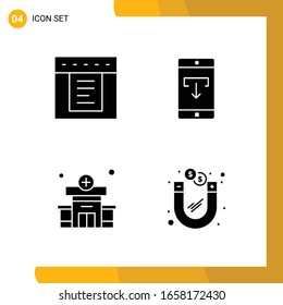 4 Icon Set. Solid Style Icon Pack. Glyph Symbols isolated on White Backgound for Responsive Website Designing.