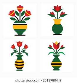 Diseño de color de jarrón de flor de cemento con estilo de 4 iconos