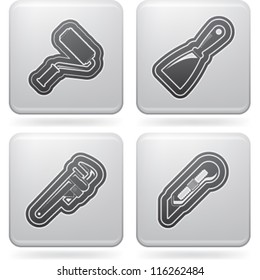 4 icons from Construction Industry theme, from left to right, top to bottom:  Paint roller, Spatula, Monkey wrench, Box knife.