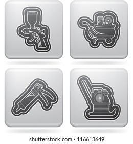 4 icons from Construction Industry theme, from left to right, top to bottom:  Spray painting, Compressor, Silicone squeezer, Compactor.
