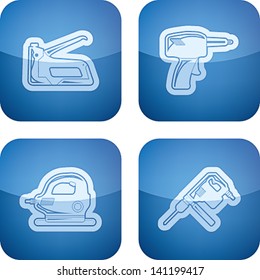 4 icons from Construction Industry theme, from left to right, top to bottom:  Stapler, Soldering iron, Grinder, Drill.