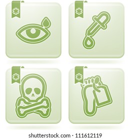 4 icons in "Healthcare" from left to right:  Eye drop, Dropper, Skull and Bones, Dead Body Feet Label.