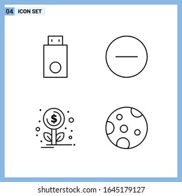 4 Icons. Line style Creative Outline Symbols. Black Line Icon Sign Isolated on White Background.