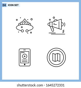  4 Iconos. Símbolos de esquema creativo de estilo de línea. Signo de icono de línea negra aislado en fondo blanco.