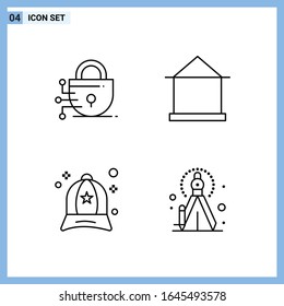  4 Iconos. Símbolos de esquema creativo de estilo de línea. Signo de icono de línea negra aislado en fondo blanco.
