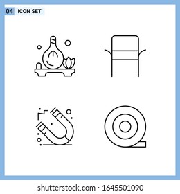 4 Icons. Line style Creative Outline Symbols. Black Line Icon Sign Isolated on White Background.