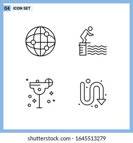 4 Icons. Line style Creative Outline Symbols. Black Line Icon Sign Isolated on White Background.
