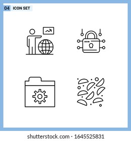  4 Iconos. Símbolos de esquema creativo de estilo de línea. Signo de icono de línea negra aislado en fondo blanco.