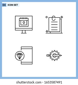  4 Iconos. Símbolos de esquema creativo de estilo de línea. Signo de icono de línea negra aislado en fondo blanco.