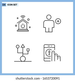  4 Iconos. Símbolos de esquema creativo de estilo de línea. Signo de icono de línea negra aislado en fondo blanco.
