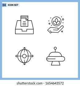  4 Symbole. Kreative Symbole im Zeilenstil. Schwarze Linie Symbol Zeichen einzeln auf weißem Hintergrund.