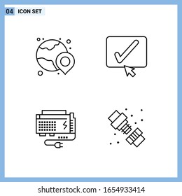 4 Icons. Line style Creative Outline Symbols. Black Line Icon Sign Isolated on White Background.