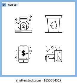  4 Iconos. Símbolos de esquema creativo de estilo de línea. Signo de icono de línea negra aislado en fondo blanco.