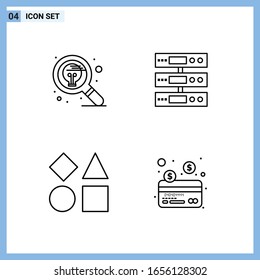  4 Iconos. Símbolos de esquema creativo de estilo de línea. Signo de icono de línea negra aislado en fondo blanco.
