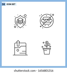 4 Icons. Line style Creative Outline Symbols. Black Line Icon Sign Isolated on White Background.