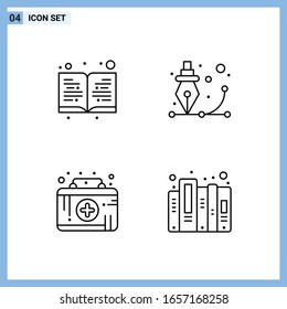 4 Icons. Line style Creative Outline Symbols. Black Line Icon Sign Isolated on White Background.
