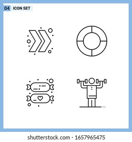  4 Iconos. Símbolos de esquema creativo de estilo de línea. Signo de icono de línea negra aislado en fondo blanco.