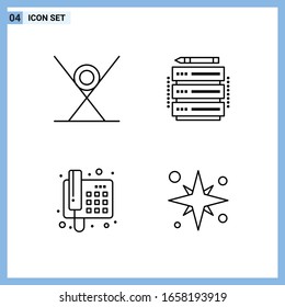  4 Iconos. Símbolos de esquema creativo de estilo de línea. Signo de icono de línea negra aislado en fondo blanco.
